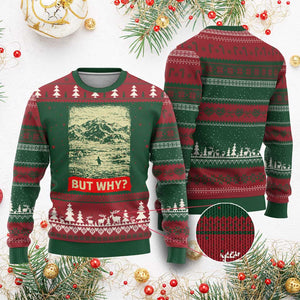 Retro Nihilist Penguin But Why Meme Ugly Christmas Sweater Distressed Existential Moody Vintage Quiet Thinkers TS02 Red Green Print Your Wear