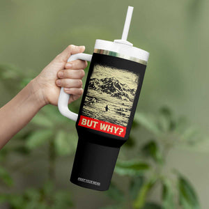 Retro Nihilist Penguin But Why Meme Tumbler With Handle Distressed Existential Moody Vintage Quiet Thinkers TS02 Print Your Wear
