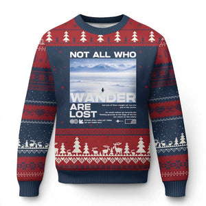 Not All Those Who Wander Are Lost Nihilist Penguin Ugly Christmas Sweater Existential Deep Emotional Meme Deep Thinkers TS02 Navy Red Print Your Wear