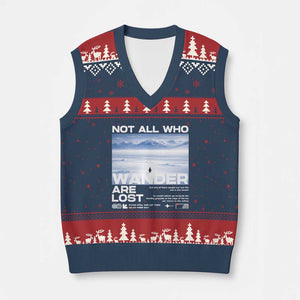 Not All Those Who Wander Are Lost Nihilist Penguin V-Neck Knit Sweater Vest Existential Deep Emotional Meme Deep Thinkers TS02 Navy Red Print Your Wear