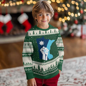 Minnesota Strong Fist Power Graphic Ugly Christmas Sweater Social Justice Solidarity TS02 Forest Green Beige Print Your Wear