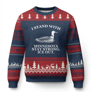 I Stand With Minnesota Resist Loon Ugly Christmas Sweater Stay Strong Ice Out Protest TS02 Navy Red Print Your Wear