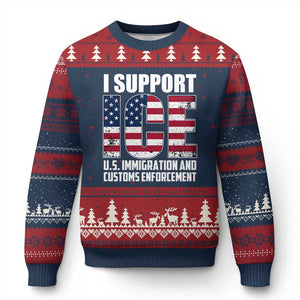 I Support ICE Patriotic Law Enforcement American Flag Ugly Christmas Sweater TS02 Navy Red Print Your Wear
