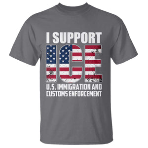 I Support ICE Patriotic Law Enforcement American Flag T Shirt - Border Security Support Tee TS02 Charcoal Print Your Wear