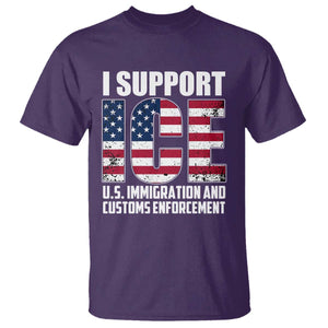I Support ICE Patriotic Law Enforcement American Flag T Shirt - Border Security Support Tee TS02 Purple Print Your Wear