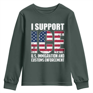 I Support ICE Patriotic Law Enforcement American Flag Youth Sweatshirt TS02 Dark Forest Green Print Your Wear