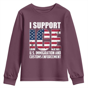 I Support ICE Patriotic Law Enforcement American Flag Youth Sweatshirt TS02 Maroon Print Your Wear