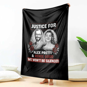 Justice for Alex Pretti and Renee Good Throw Blanket We Won’t Be Silenced Minnesota Resistance Protest TS02 Print Your Wear