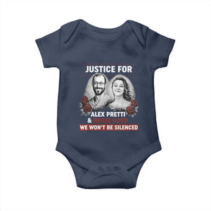 Justice for Alex Pretti and Renee Good Baby Onesie We Won’t Be Silenced Minnesota Resistance Protest TS02 Navy Print Your Wear