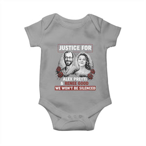 Justice for Alex Pretti and Renee Good Baby Onesie We Won’t Be Silenced Minnesota Resistance Protest TS02 Sport Gray Print Your Wear