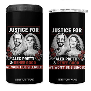 Justice for Alex Pretti and Renee Good 4 in 1 Can Cooler Tumbler We Won’t Be Silenced Minnesota Resistance Protest TS02 One Size: 16 oz Black Print Your Wear