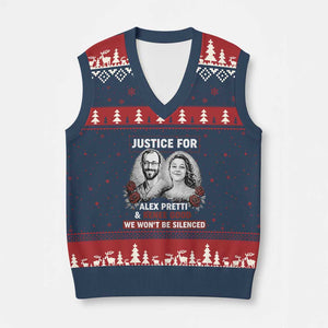 Justice for Alex Pretti and Renee Good V-Neck Knit Sweater Vest We Won’t Be Silenced Minnesota Resistance Protest TS02 Navy Red Print Your Wear