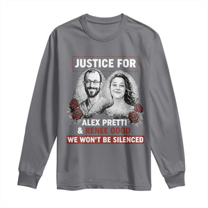 Justice for Alex Pretti and Renee Good Long Sleeve Shirt We Won’t Be Silenced Minnesota Resistance Protest TS02 Charcoal Print Your Wear