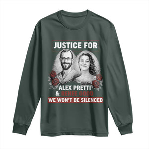 Justice for Alex Pretti and Renee Good Long Sleeve Shirt We Won’t Be Silenced Minnesota Resistance Protest TS02 Dark Forest Green Print Your Wear