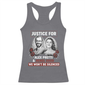 Justice for Alex Pretti and Renee Good Racerback Tank Top We Won’t Be Silenced Minnesota Resistance Protest TS02 Charcoal Print Your Wear