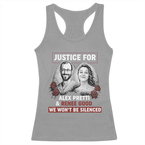 Justice for Alex Pretti and Renee Good Racerback Tank Top We Won’t Be Silenced Minnesota Resistance Protest TS02 Sport Gray Print Your Wear