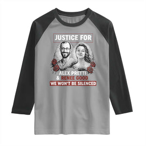 Justice for Alex Pretti and Renee Good Raglan Shirt We Won’t Be Silenced Minnesota Resistance Protest TS02 Sport Gray Black Print Your Wear