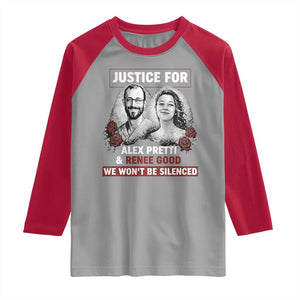 Justice for Alex Pretti and Renee Good Raglan Shirt We Won’t Be Silenced Minnesota Resistance Protest TS02 Sport Gray Red Print Your Wear