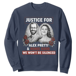 Justice for Alex Pretti and Renee Good Sweatshirt We Won’t Be Silenced Minnesota Resistance Protest TS02 Navy Print Your Wear