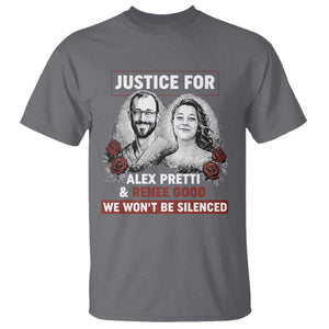 Justice for Alex Pretti and Renee Good T Shirt We Won’t Be Silenced Minnesota Resistance Protest TS02 Charcoal Print Your Wear