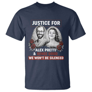 Justice for Alex Pretti and Renee Good T Shirt We Won’t Be Silenced Minnesota Resistance Protest TS02 Navy Print Your Wear