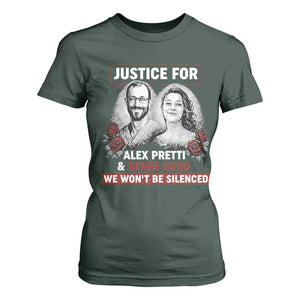 Justice for Alex Pretti and Renee Good T Shirt For Women We Won’t Be Silenced Minnesota Resistance Protest TS02 Dark Forest Green Print Your Wear