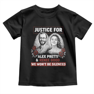 Justice for Alex Pretti and Renee Good Toddler T Shirt We Won’t Be Silenced Minnesota Resistance Protest TS02 Black Print Your Wear