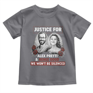 Justice for Alex Pretti and Renee Good Toddler T Shirt We Won’t Be Silenced Minnesota Resistance Protest TS02 Charcoal Print Your Wear