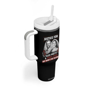 Justice for Alex Pretti and Renee Good Tumbler With Handle We Won’t Be Silenced Minnesota Resistance Protest TS02 Print Your Wear
