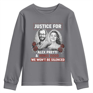 Justice for Alex Pretti and Renee Good Youth Sweatshirt We Won’t Be Silenced Minnesota Resistance Protest TS02 Charcoal Print Your Wear