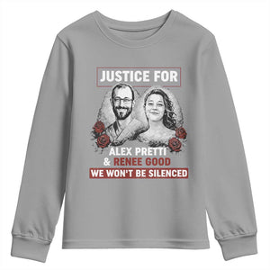 Justice for Alex Pretti and Renee Good Youth Sweatshirt We Won’t Be Silenced Minnesota Resistance Protest TS02 Sport Gray Print Your Wear