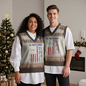 Be Pretti Good 1776 Flag V-Neck Knit Sweater Vest We The People Patriotic Protest TS02 Mocha Mousse Print Your Wear