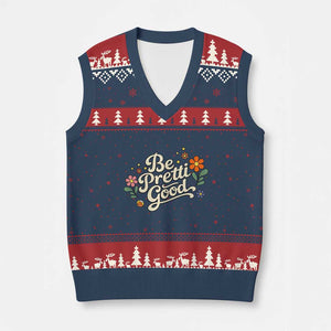 Be Pretti Good Floral V-Neck Knit Sweater Vest Retro Empowerment Statement TS02 Navy Red Print Your Wear