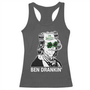 Funny St Patrick's Day Ben Dranking Racerback Tank Top Benjamin Franklin Retro Saint Paddy's Day TS02 Dark Heather Print Your Wear