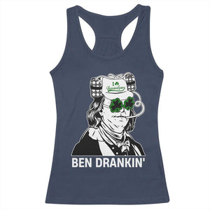 Funny St Patrick's Day Ben Dranking Racerback Tank Top Benjamin Franklin Retro Saint Paddy's Day TS02 Navy Print Your Wear