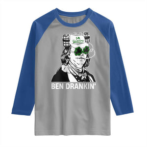 Funny St Patrick's Day Ben Dranking Raglan Shirt Benjamin Franklin Retro Saint Paddy's Day TS02 Sport Gray Royal Print Your Wear