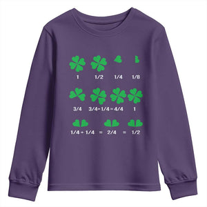 Funny Shamrock Fraction Youth Sweatshirt St Patrick's Day Math Lover TS02 Purple Print Your Wear