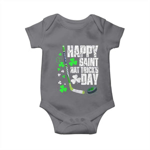 St. Patrick's Day Ice Hockey Baby Onesie Happy Saint Hat Trick's Lucky Shamrocks TS02 Charcoal Print Your Wear