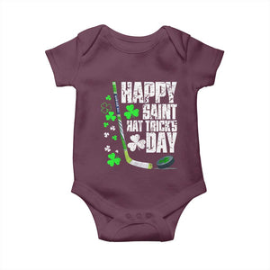 St. Patrick's Day Ice Hockey Baby Onesie Happy Saint Hat Trick's Lucky Shamrocks TS02 Maroon Print Your Wear