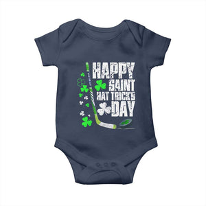 St. Patrick's Day Ice Hockey Baby Onesie Happy Saint Hat Trick's Lucky Shamrocks TS02 Navy Print Your Wear