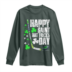 St. Patrick's Day Ice Hockey Long Sleeve Shirt Happy Saint Hat Trick's Lucky Shamrocks TS02 Dark Forest Green Print Your Wear