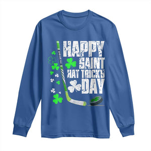 St. Patrick's Day Ice Hockey Long Sleeve Shirt Happy Saint Hat Trick's Lucky Shamrocks TS02 Royal Blue Print Your Wear