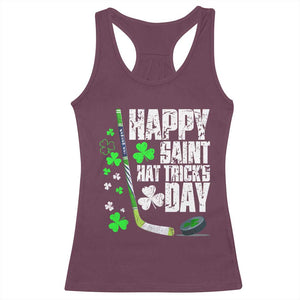 St. Patrick's Day Ice Hockey Racerback Tank Top Happy Saint Hat Trick's Lucky Shamrocks TS02 Maroon Print Your Wear