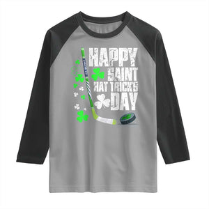 St. Patrick's Day Ice Hockey Raglan Shirt Happy Saint Hat Trick's Lucky Shamrocks TS02 Sport Gray Black Print Your Wear