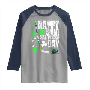 St. Patrick's Day Ice Hockey Raglan Shirt Happy Saint Hat Trick's Lucky Shamrocks TS02 Sport Gray Navy Print Your Wear