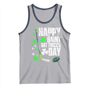 St. Patrick's Day Ice Hockey Tank Top Happy Saint Hat Trick's Lucky Shamrocks TS02 Athletic Heather Navy Print Your Wear