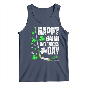 St. Patrick's Day Ice Hockey Tank Top Happy Saint Hat Trick's Lucky Shamrocks TS02 Navy Print Your Wear