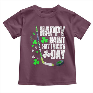 St. Patrick's Day Ice Hockey Toddler T Shirt Happy Saint Hat Trick's Lucky Shamrocks TS02 Maroon Print Your Wear