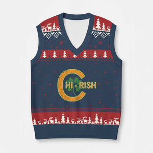 Chicago Irish Chirish V-Neck Knit Sweater Vest Happy Saint Patrick's Day Lucky Shamrock TS02 Navy Red Print Your Wear