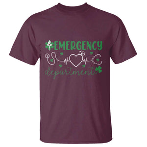 Funny St Patricks Day ER Nurse T Shirt Emergency Department Lucky Shamrocks TS02 Maroon Print Your Wear